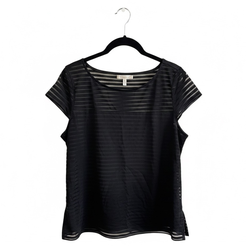 2/$30 - White House Black Market Black Sheer Striped‎ Short Sleeve Top Womens MD